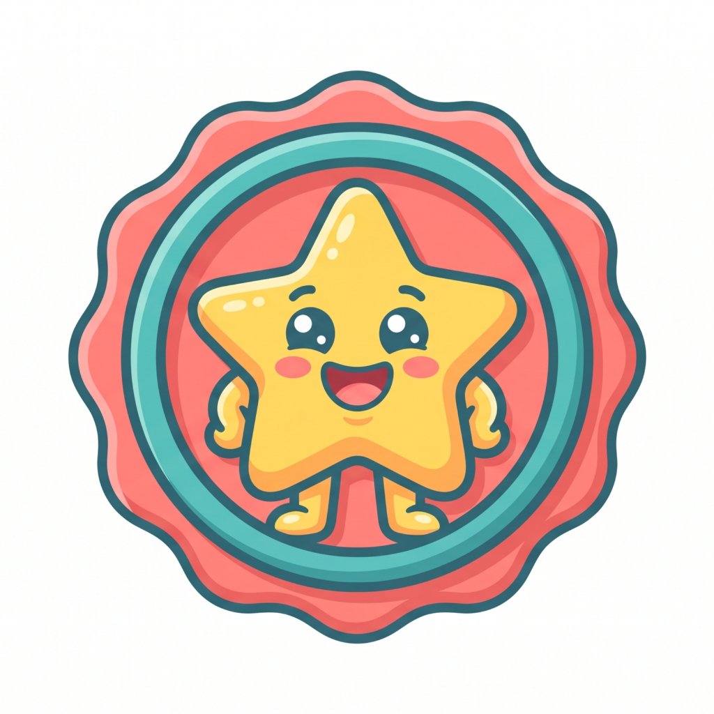 Playful cartoon badge style